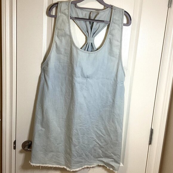 Mona B Womens Mini Shift Sleeveless Dress Size Large Denim Look Style Light Blue - Picture 1 of 7